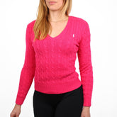 Ralph Lauren Strickpullover V-Kragen mit Zopfmuster - Farbe: Pink - Größe: M - VintageR2